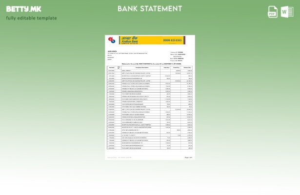 Модерен стил, Шаблон за страници со зборови за изводи од банка во Индија Андра